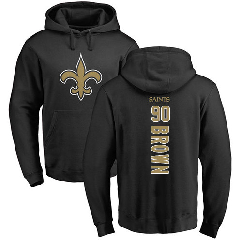 Men New Orleans Saints Black Malcom Brown Backer NFL Football #90 Pullover Hoodie Sweatshirts